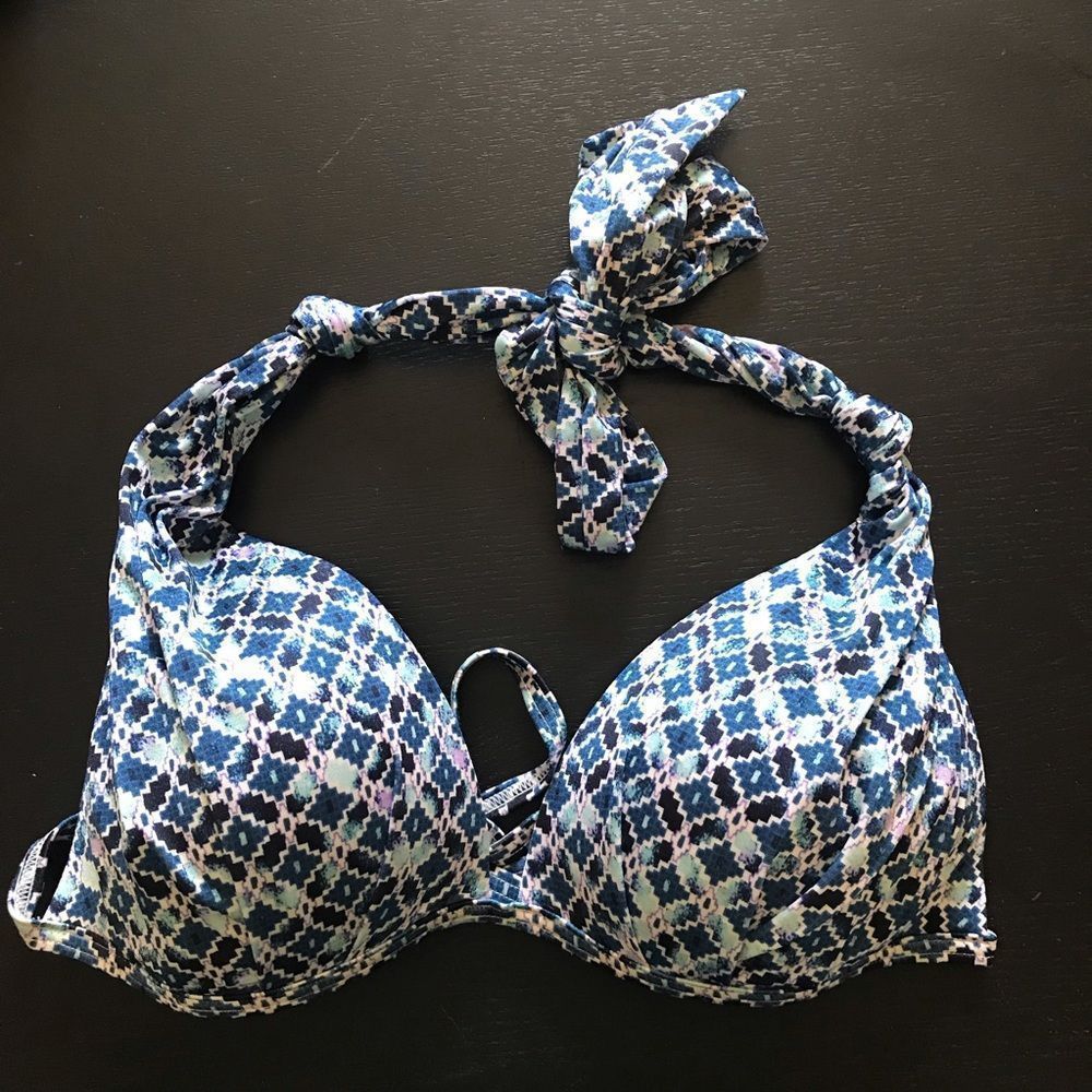 Athleta Aqualuxe Blue Tile Bikini Top - Picture 3 of 4